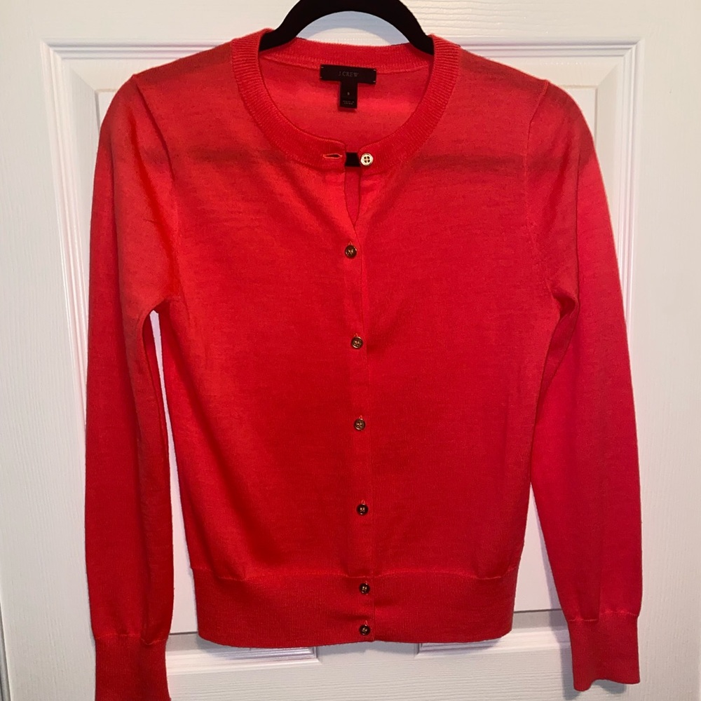 NWOT J. Crew Small Coral Pink Cardigan Long Sleeve Sweater Top Murino Wool